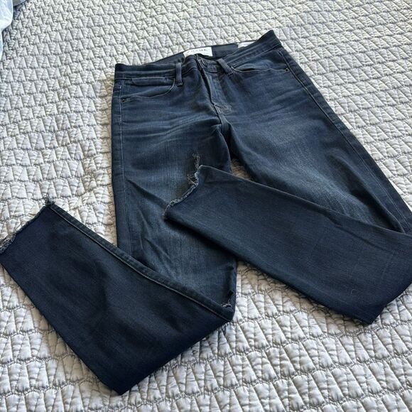 Frame Denim Le High Skinny Sterling Dark Wash Distressed Knee Jeans Sz 25 - Picture 5 of 10